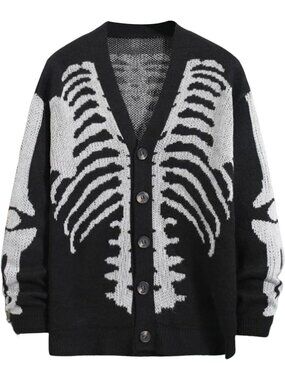 Men's Oversized Skeleton Print Cardigan Sweater - Trendy Fall Layering Piece